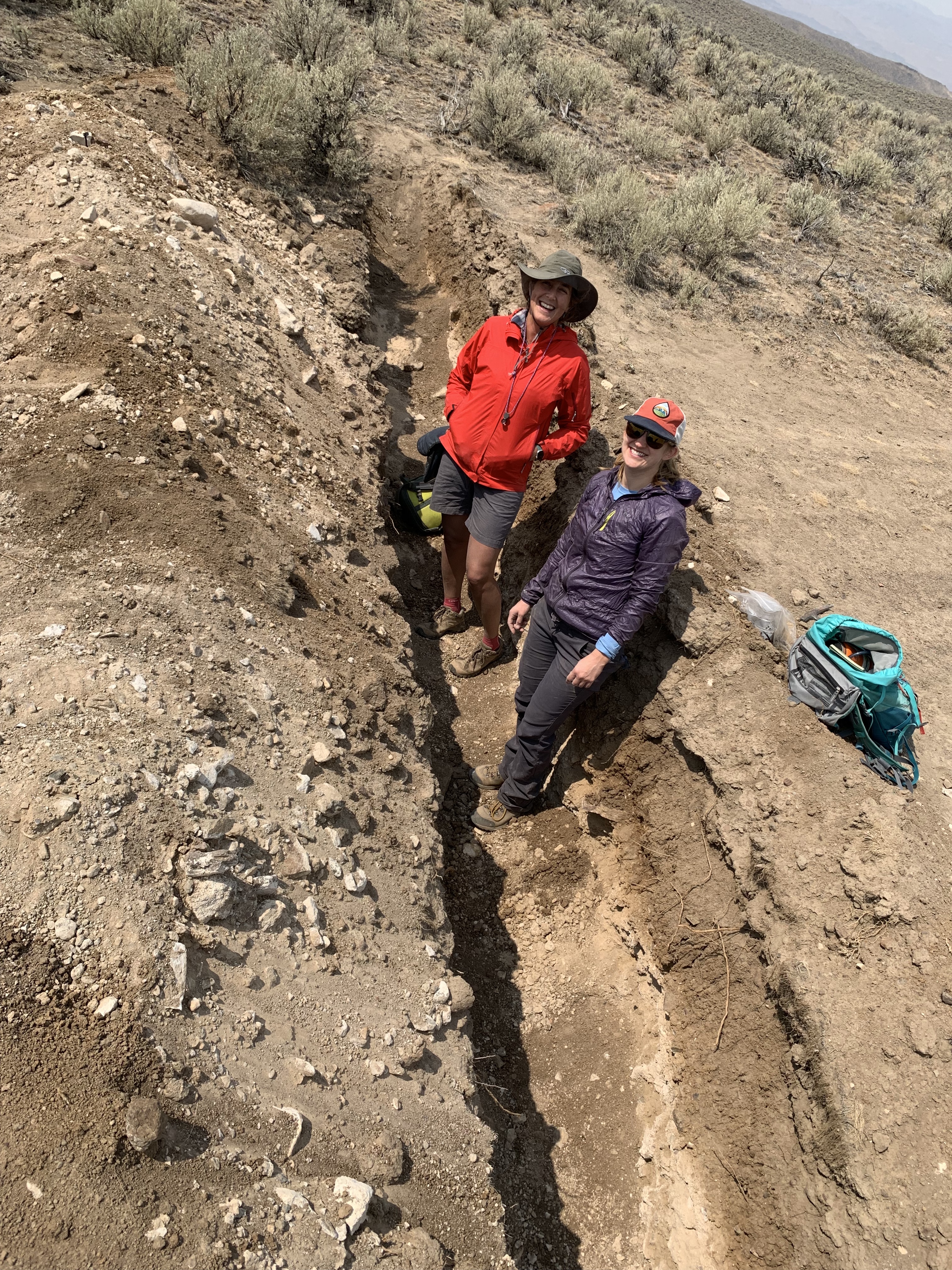 Happy to see a trench exposing a calcic soil - this is what Naomi and I came here for!